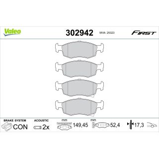 Stabdžių trinkelių rinkinys, diskinis stabdys VALEO 302942