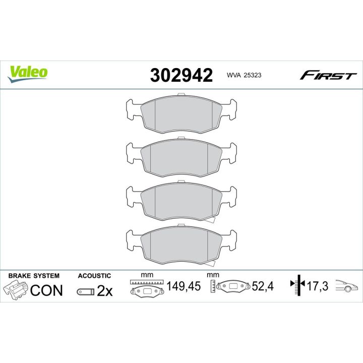 Stabdžių trinkelių rinkinys, diskinis stabdys VALEO 302942