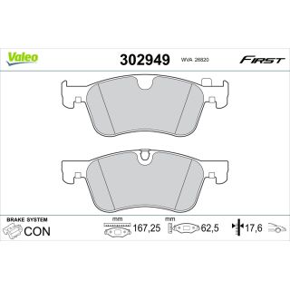 Stabdžių trinkelių rinkinys, diskinis stabdys VALEO 302949