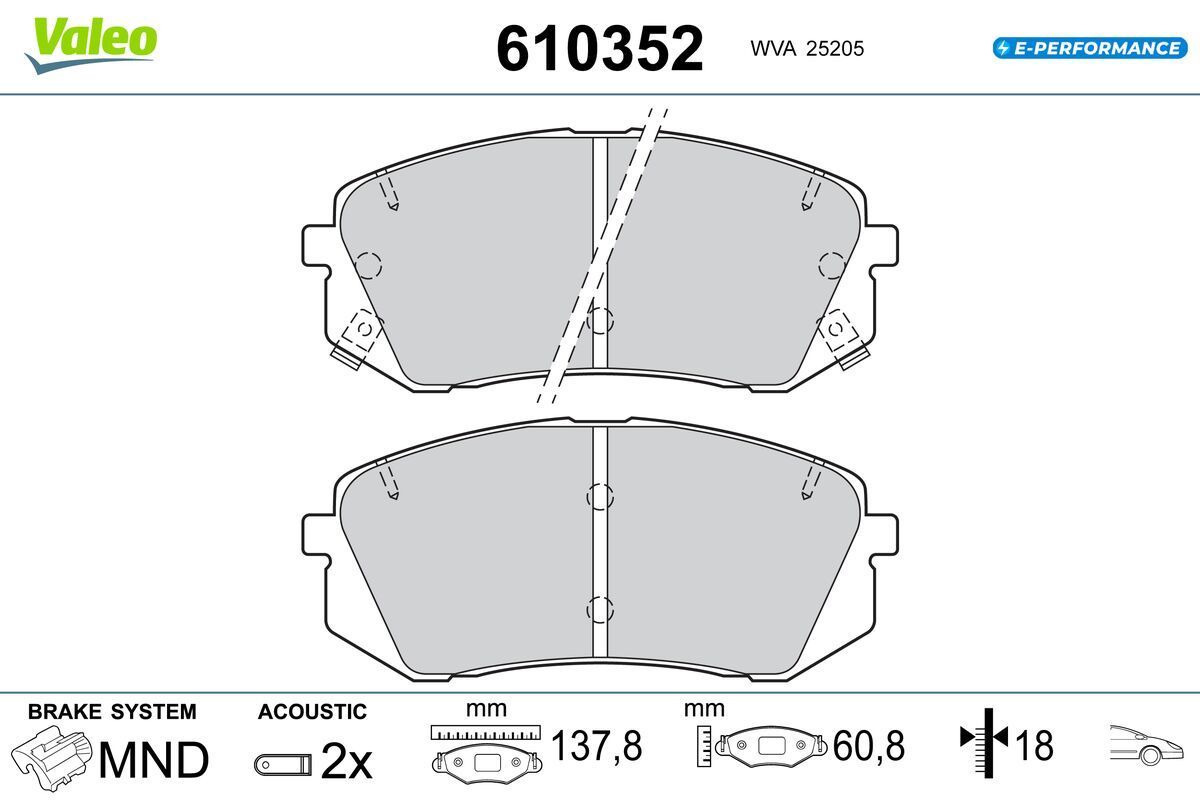 Stabdžių trinkelių rinkinys, diskinis stabdys VALEO 610352
