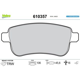 Stabdžių trinkelių rinkinys, diskinis stabdys VALEO 610357