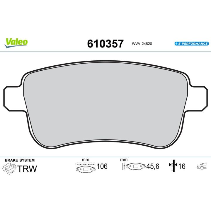 Stabdžių trinkelių rinkinys, diskinis stabdys VALEO 610357