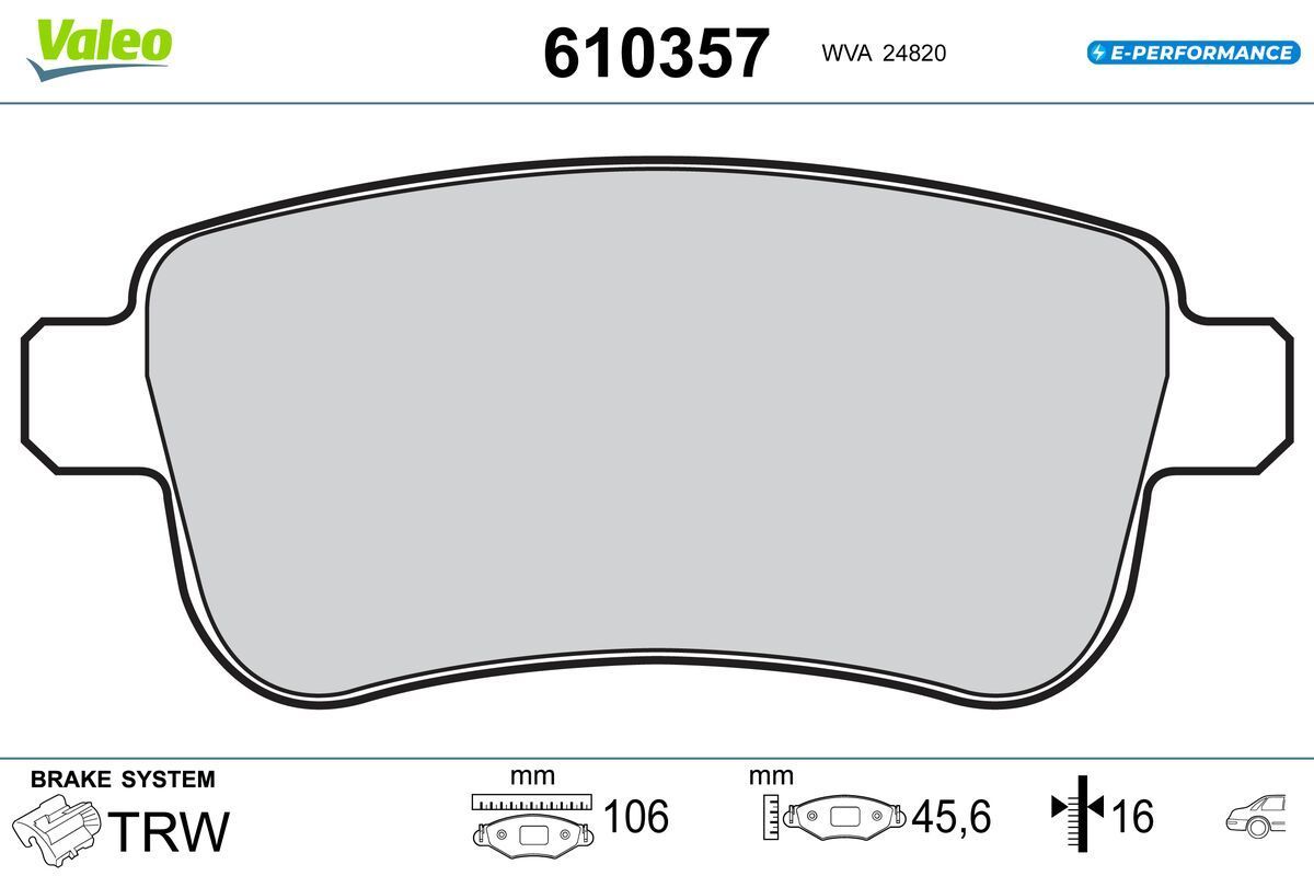 Stabdžių trinkelių rinkinys, diskinis stabdys VALEO 610357