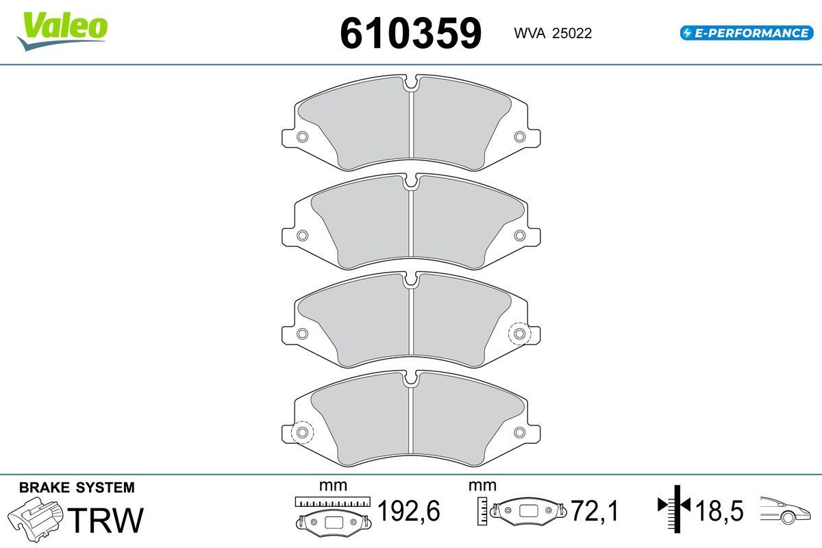 Stabdžių trinkelių rinkinys, diskinis stabdys VALEO 610359