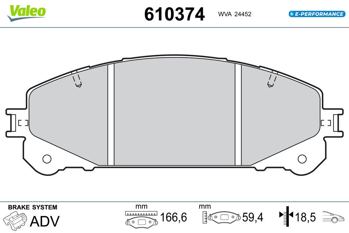 Stabdžių trinkelių rinkinys, diskinis stabdys VALEO 610374