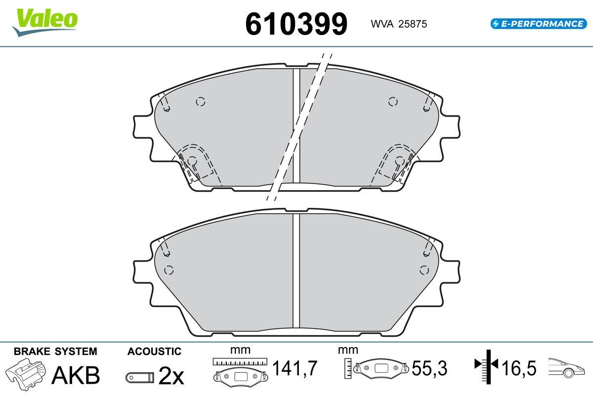 Stabdžių trinkelių rinkinys, diskinis stabdys VALEO 610399