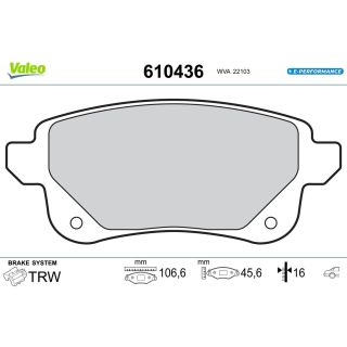 Stabdžių trinkelių rinkinys, diskinis stabdys VALEO 610436