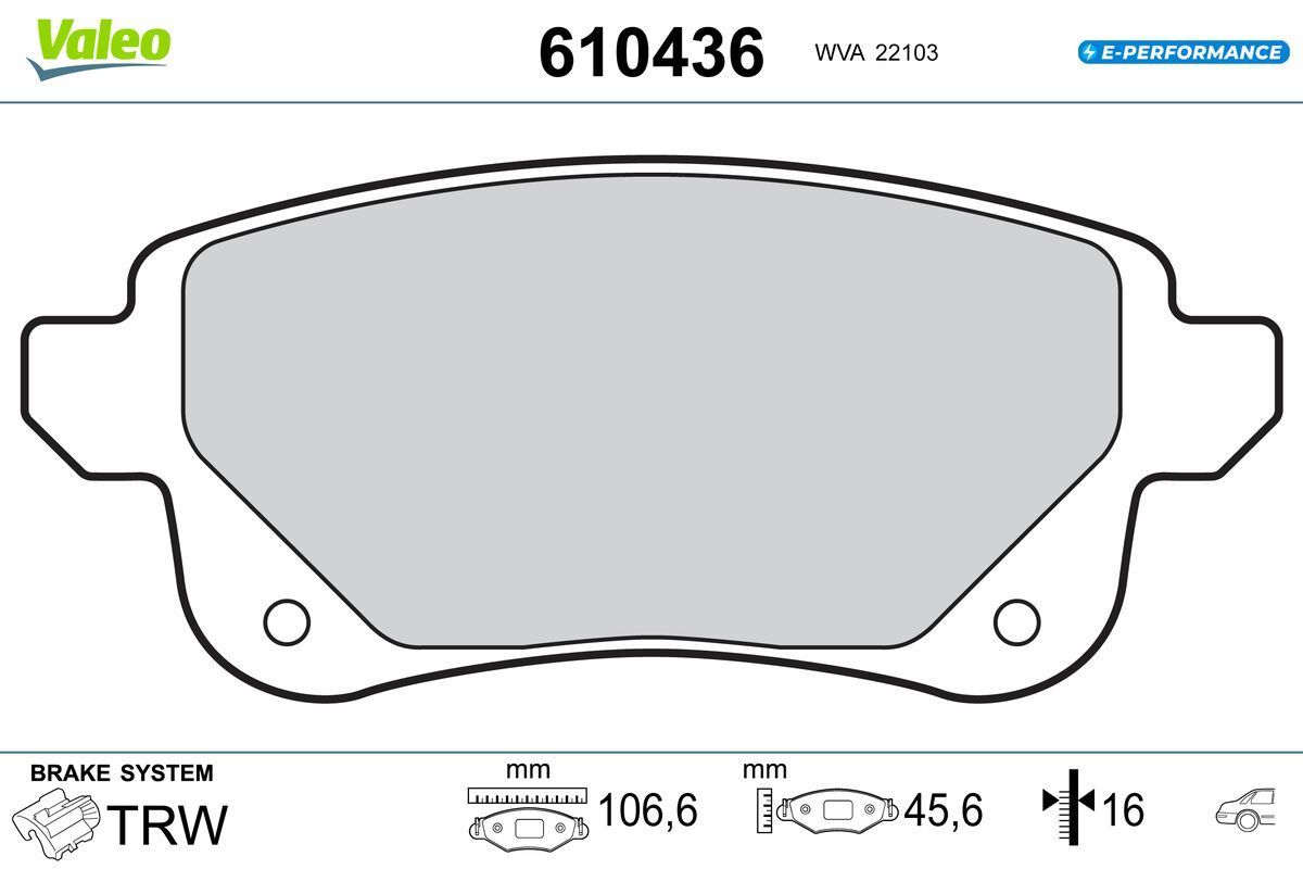 Stabdžių trinkelių rinkinys, diskinis stabdys VALEO 610436