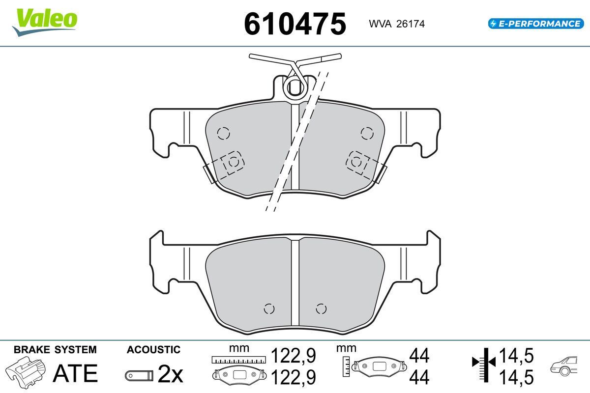 Stabdžių trinkelių rinkinys, diskinis stabdys VALEO 610475