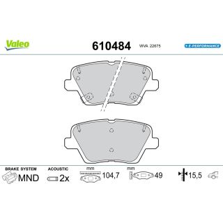Stabdžių trinkelių rinkinys, diskinis stabdys VALEO 610484