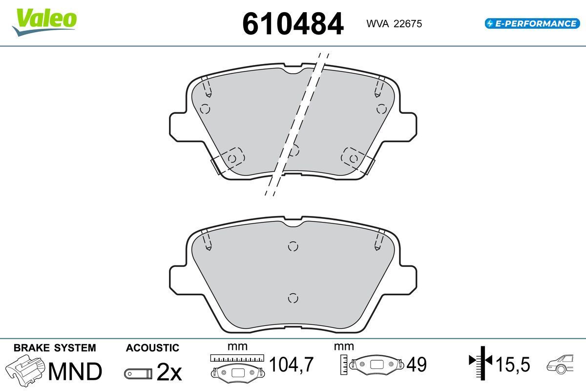 Stabdžių trinkelių rinkinys, diskinis stabdys VALEO 610484