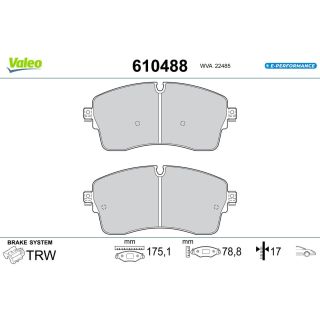 Stabdžių trinkelių rinkinys, diskinis stabdys VALEO 610488