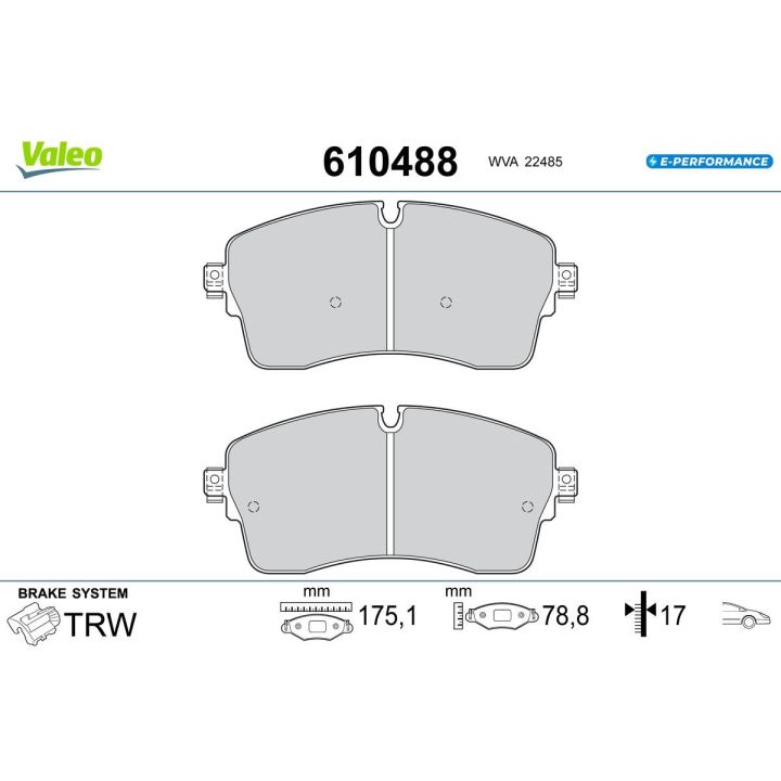 Stabdžių trinkelių rinkinys, diskinis stabdys VALEO 610488