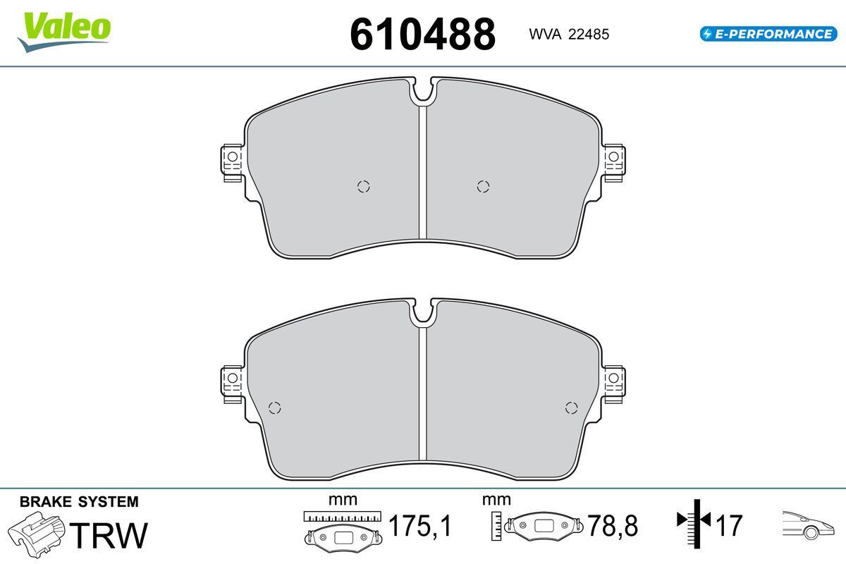 Stabdžių trinkelių rinkinys, diskinis stabdys VALEO 610488