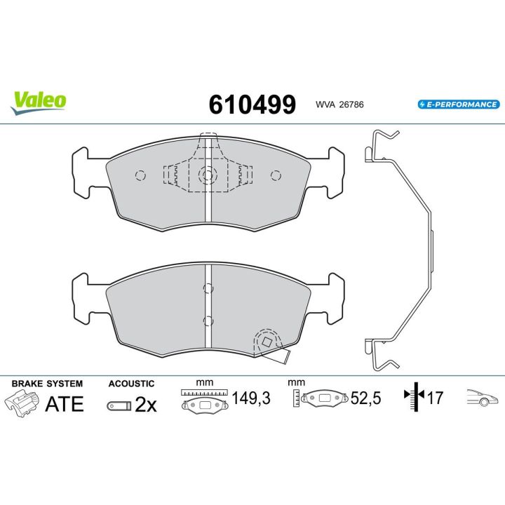 Stabdžių trinkelių rinkinys, diskinis stabdys VALEO 610499