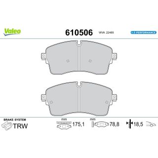Stabdžių trinkelių rinkinys, diskinis stabdys VALEO 610506