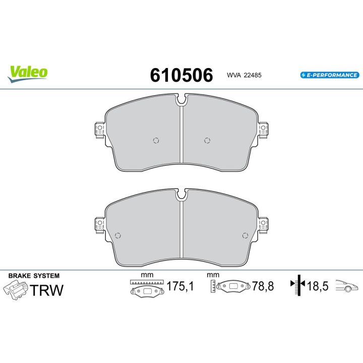 Stabdžių trinkelių rinkinys, diskinis stabdys VALEO 610506