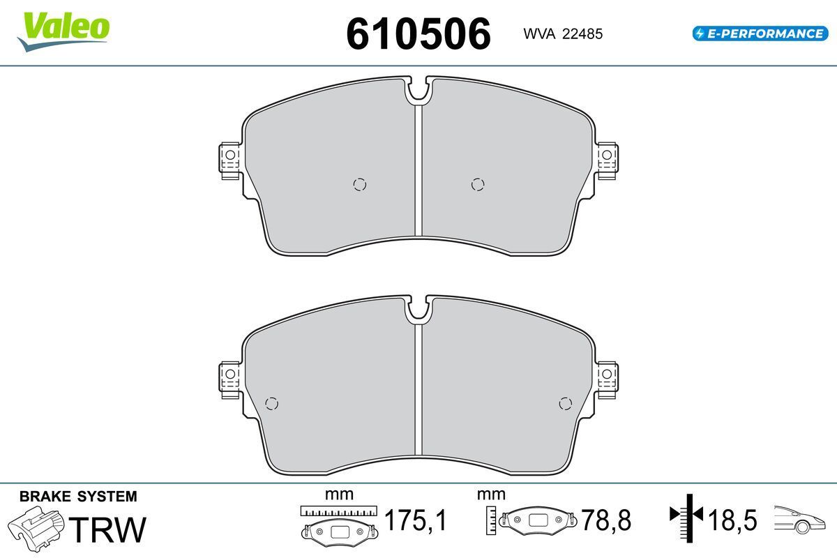 Stabdžių trinkelių rinkinys, diskinis stabdys VALEO 610506