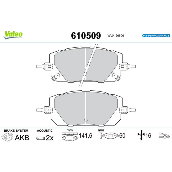 Stabdžių trinkelių rinkinys, diskinis stabdys VALEO 610509