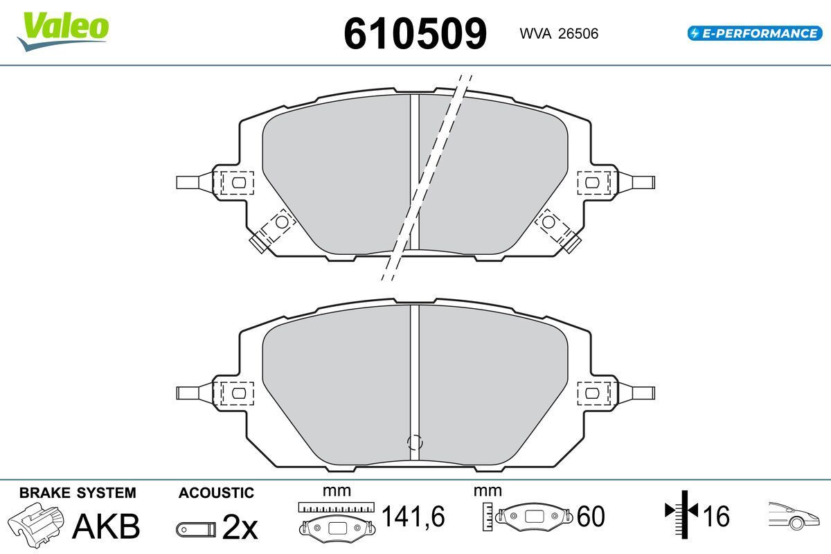 Stabdžių trinkelių rinkinys, diskinis stabdys VALEO 610509