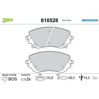Stabdžių trinkelių rinkinys, diskinis stabdys VALEO 610528