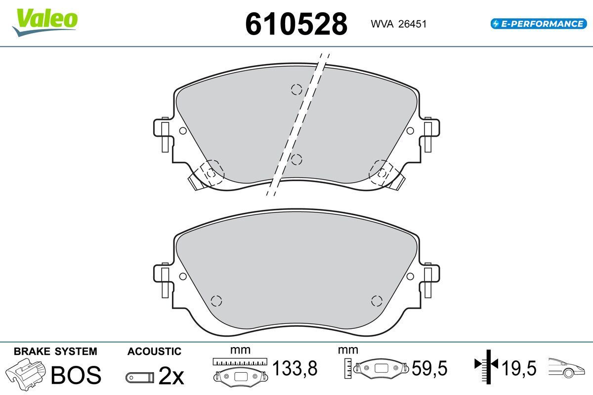 Stabdžių trinkelių rinkinys, diskinis stabdys VALEO 610528
