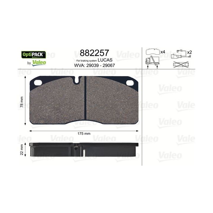 Stabdžių trinkelių rinkinys, diskinis stabdys VALEO 882257