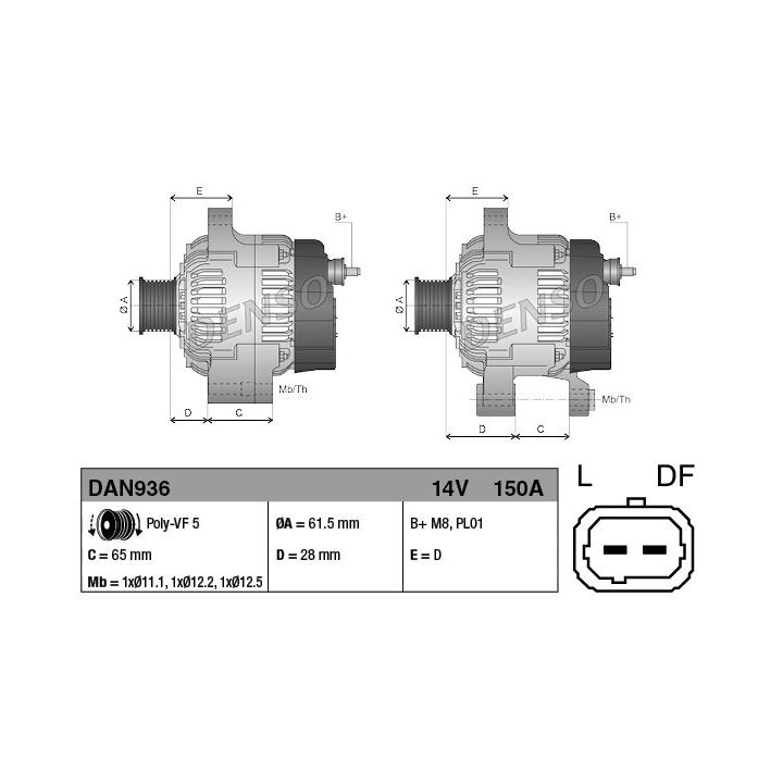 Kintamosios srovės generatorius DENSO DAN936