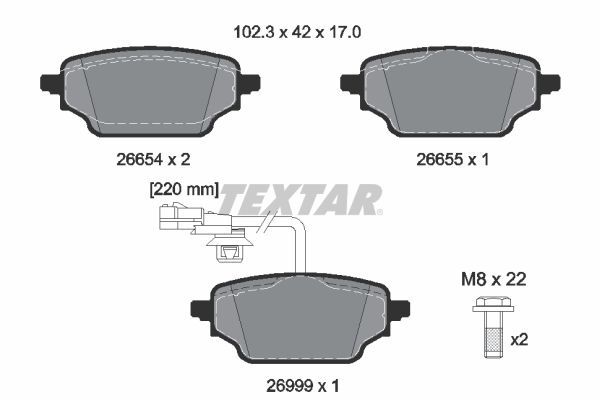 Stabdžių trinkelių rinkinys, diskinis stabdys TEXTAR 2665402