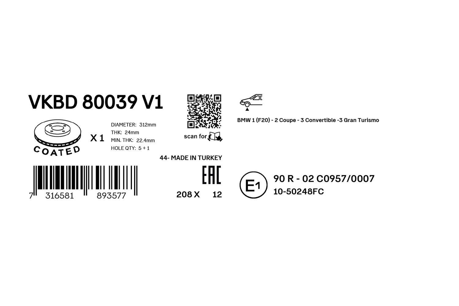 Stabdžių diskas SKF VKBD 80039 V1