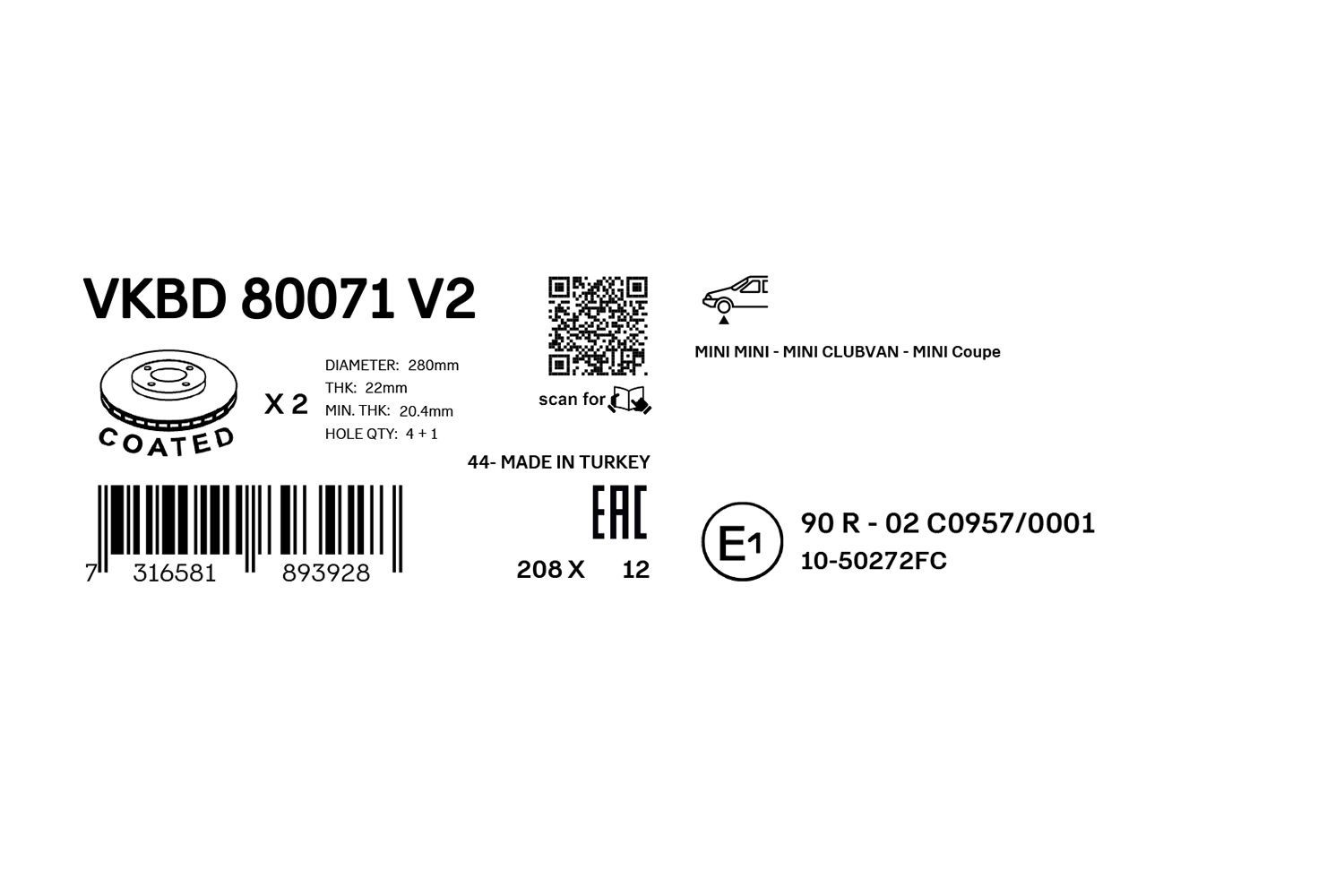 Stabdžių diskas SKF VKBD 80071 V2