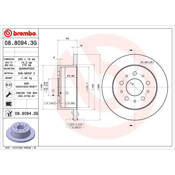 Stabdžių diskas BREMBO 08.8094.3G