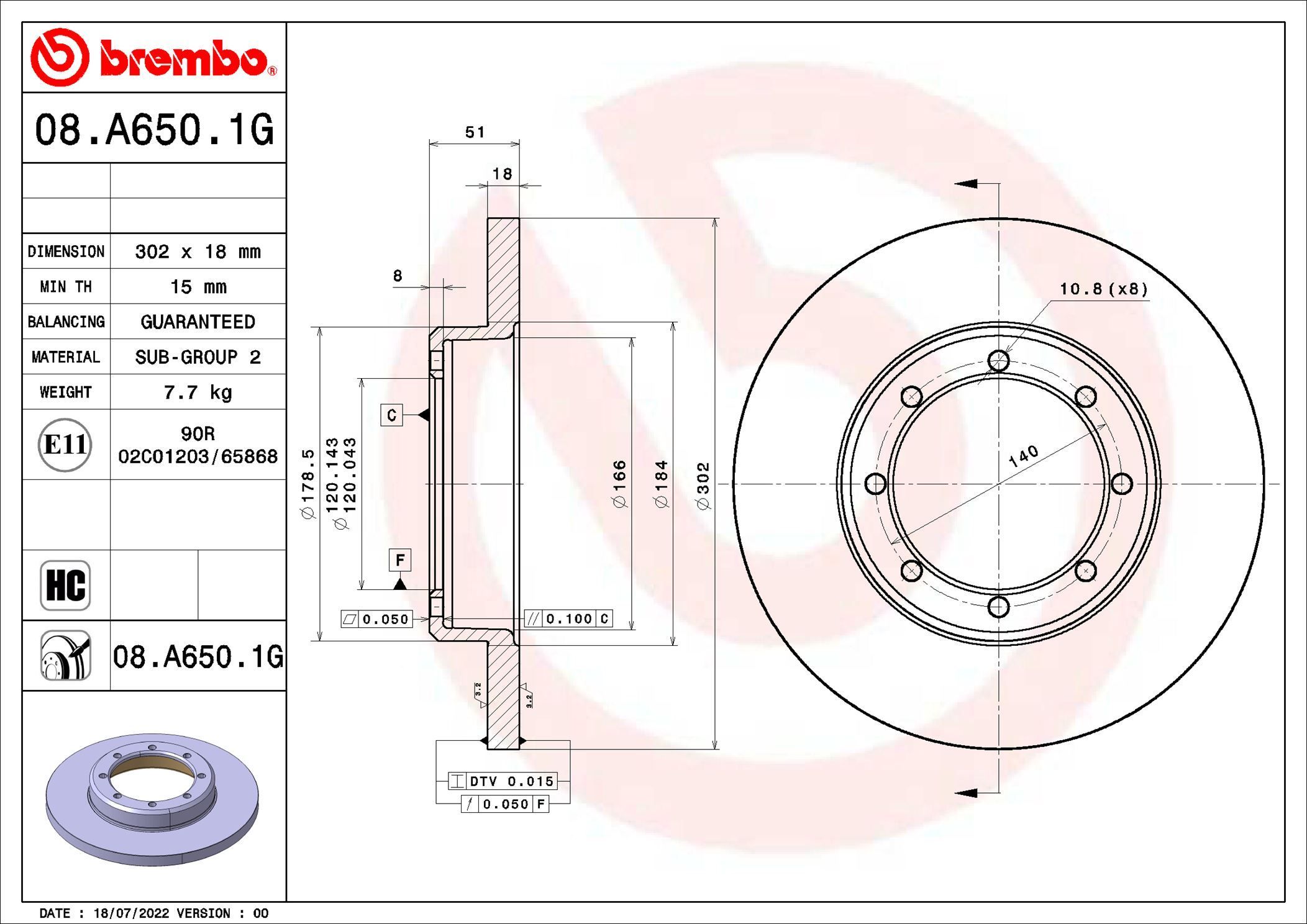 Stabdžių diskas BREMBO 08.A650.1G