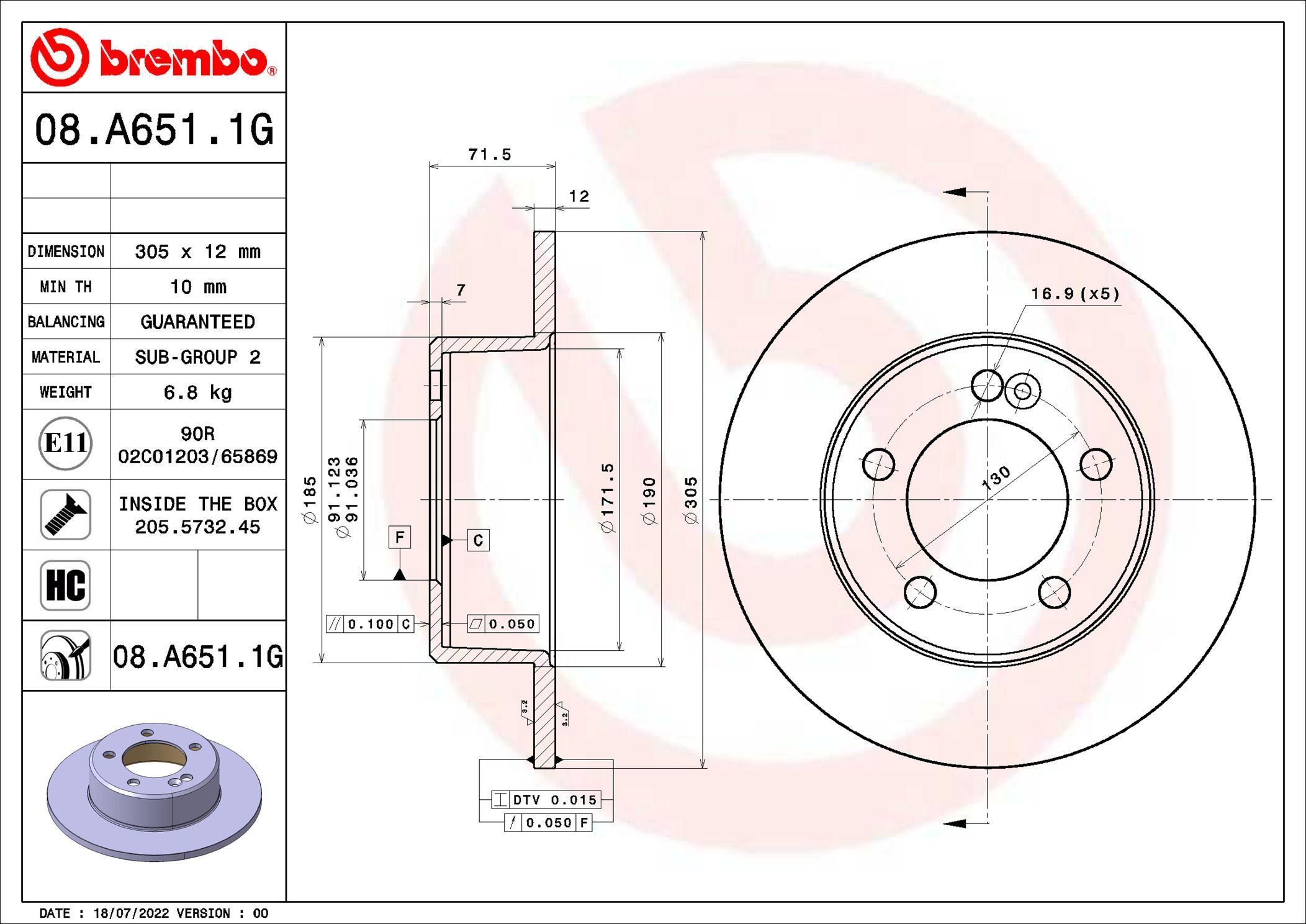 Stabdžių diskas BREMBO 08.A651.1G
