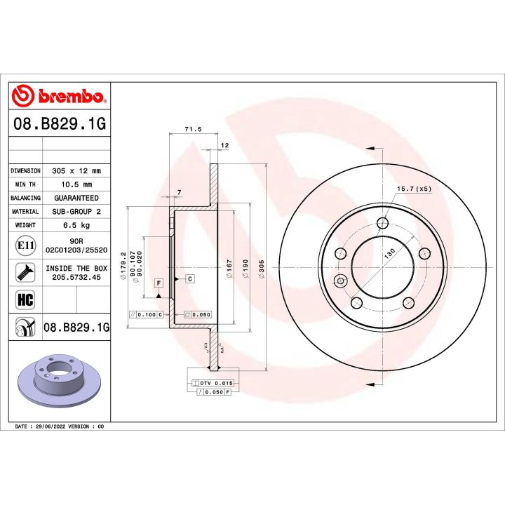 Stabdžių diskas BREMBO 08.B829.1G