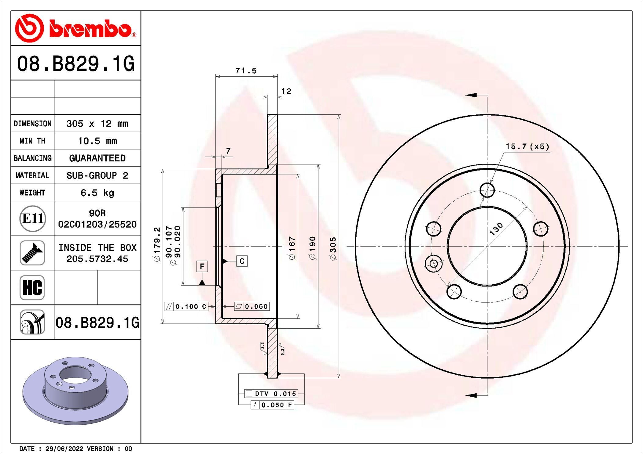 Stabdžių diskas BREMBO 08.B829.1G