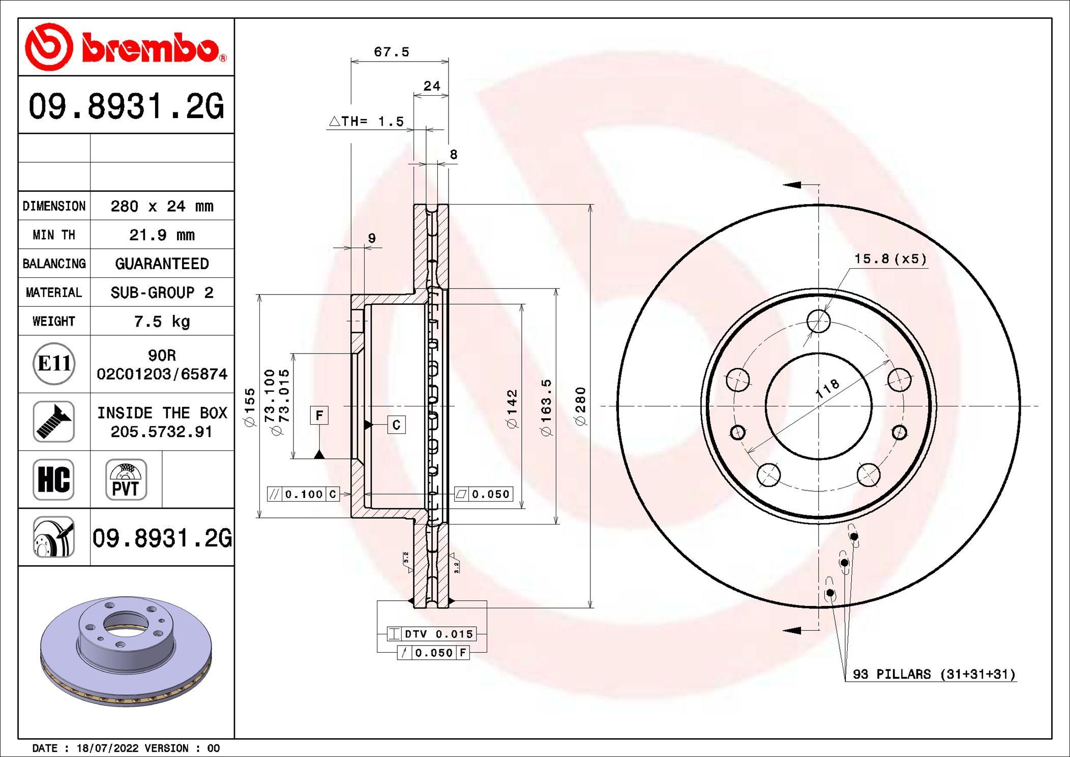 Stabdžių diskas BREMBO 09.8931.2G