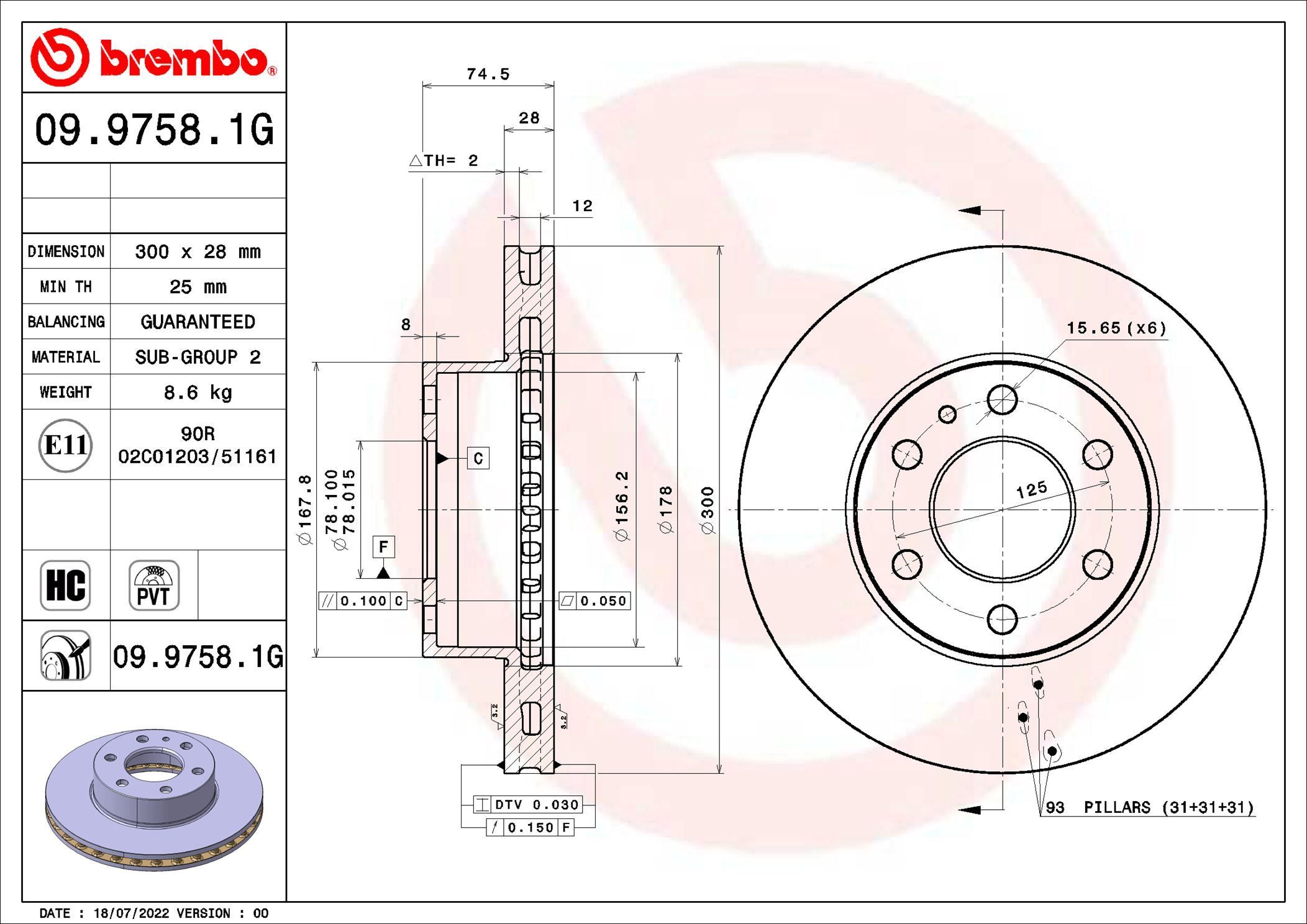 Stabdžių diskas BREMBO 09.9758.1G