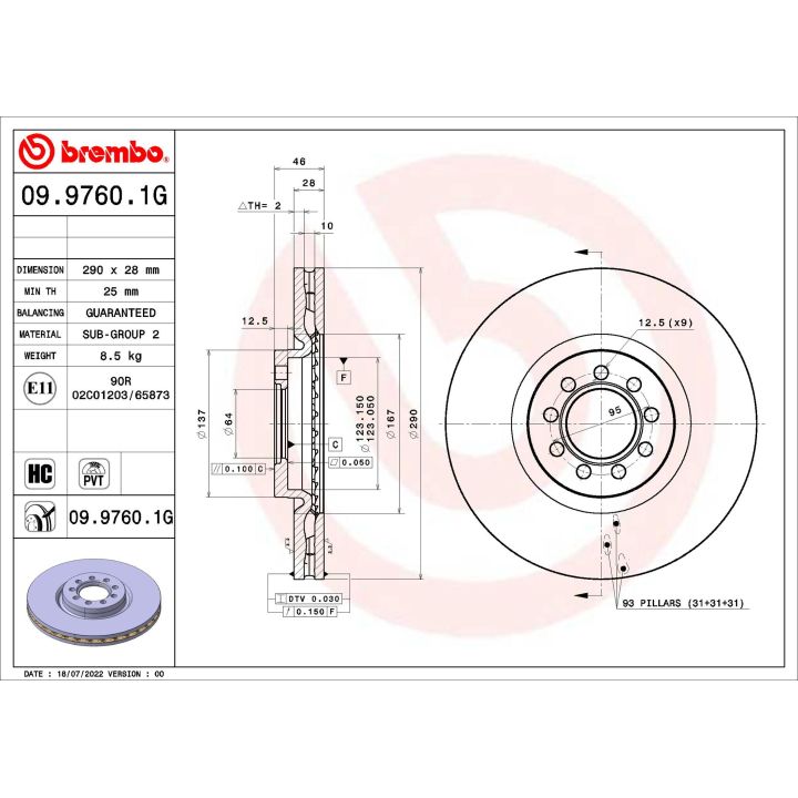 Stabdžių diskas BREMBO 09.9760.1G