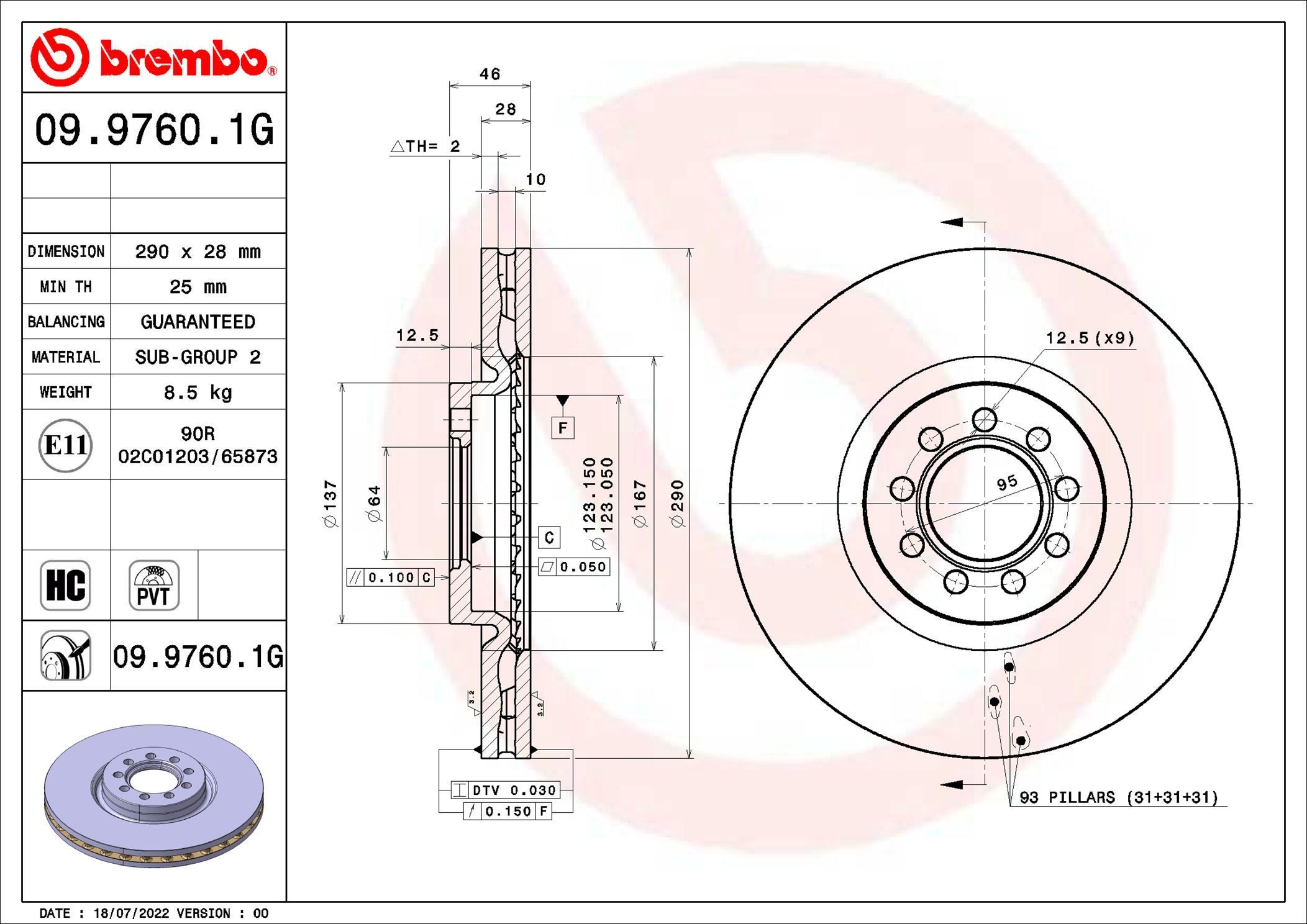 Stabdžių diskas BREMBO 09.9760.1G