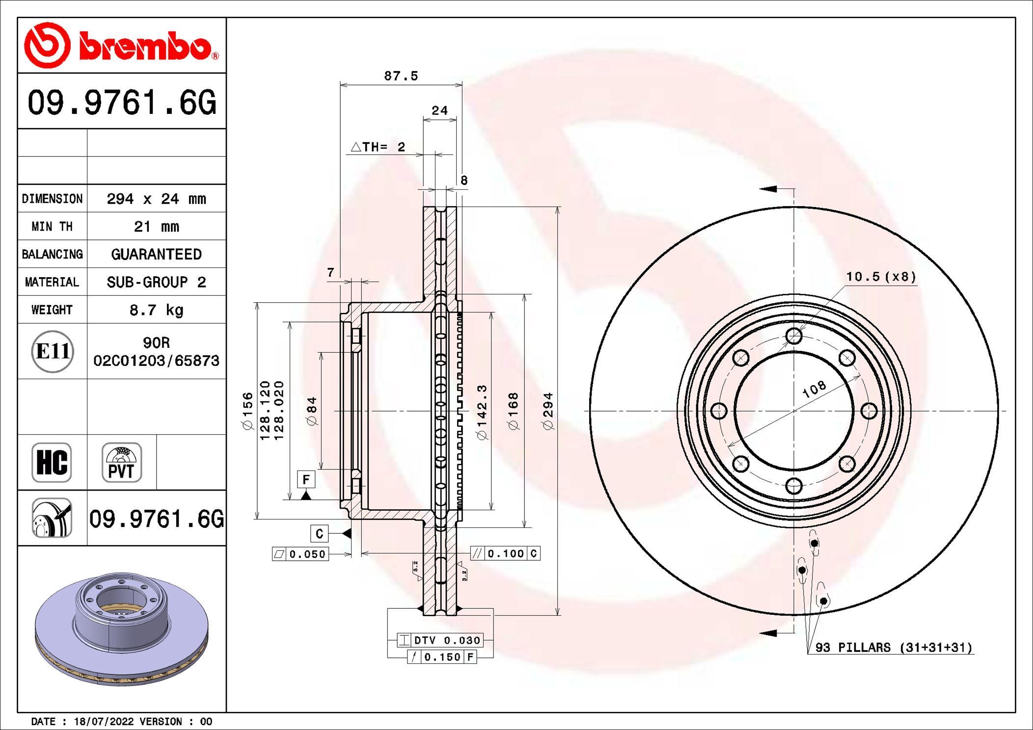 Stabdžių diskas BREMBO 09.9761.6G