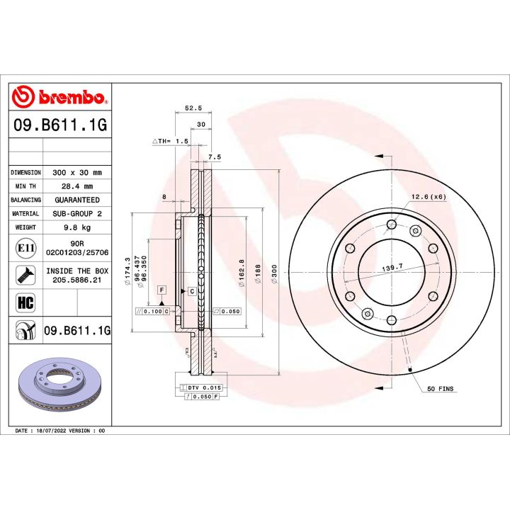 Stabdžių diskas BREMBO 09.B611.1G