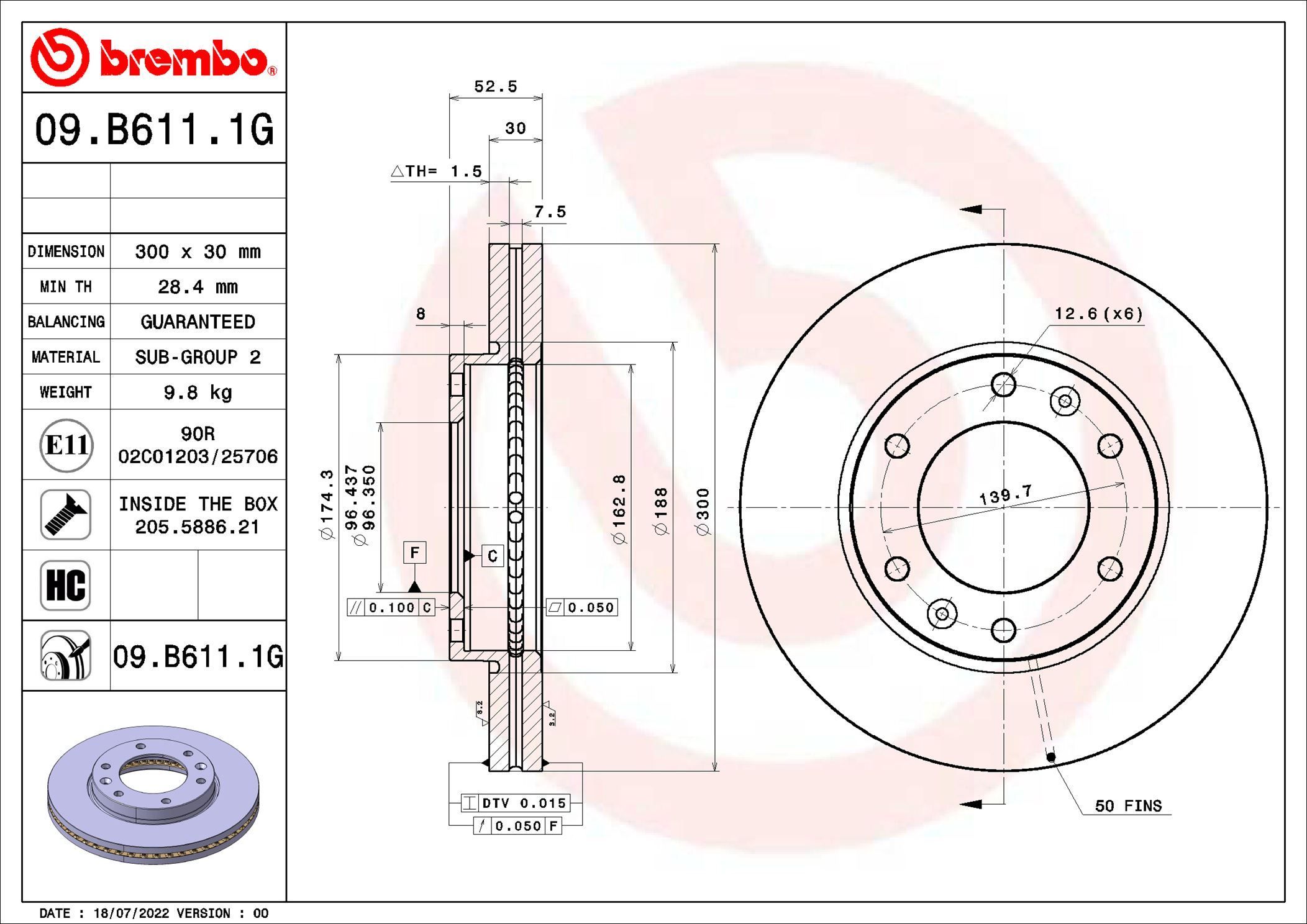 Stabdžių diskas BREMBO 09.B611.1G