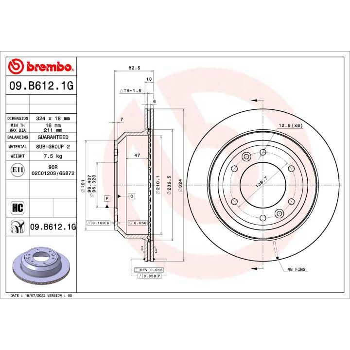 Stabdžių diskas BREMBO 09.B612.1G