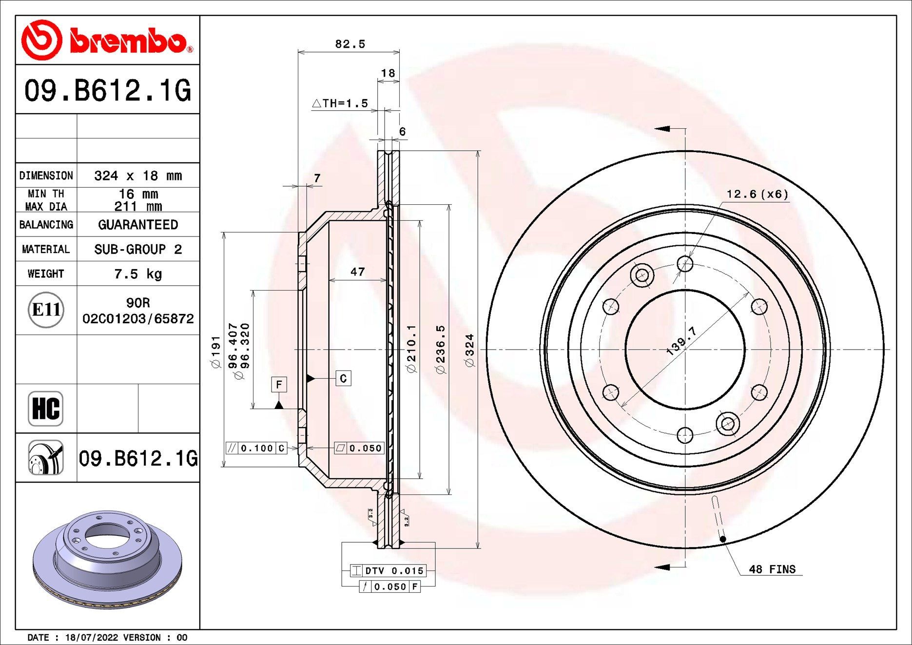 Stabdžių diskas BREMBO 09.B612.1G