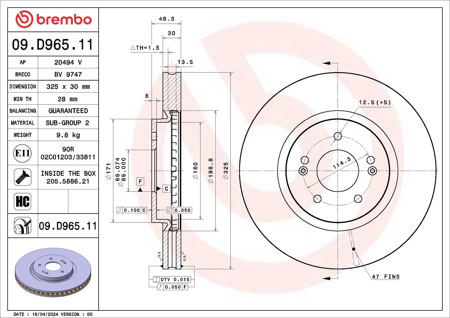Stabdžių diskas BREMBO 09.D965.11