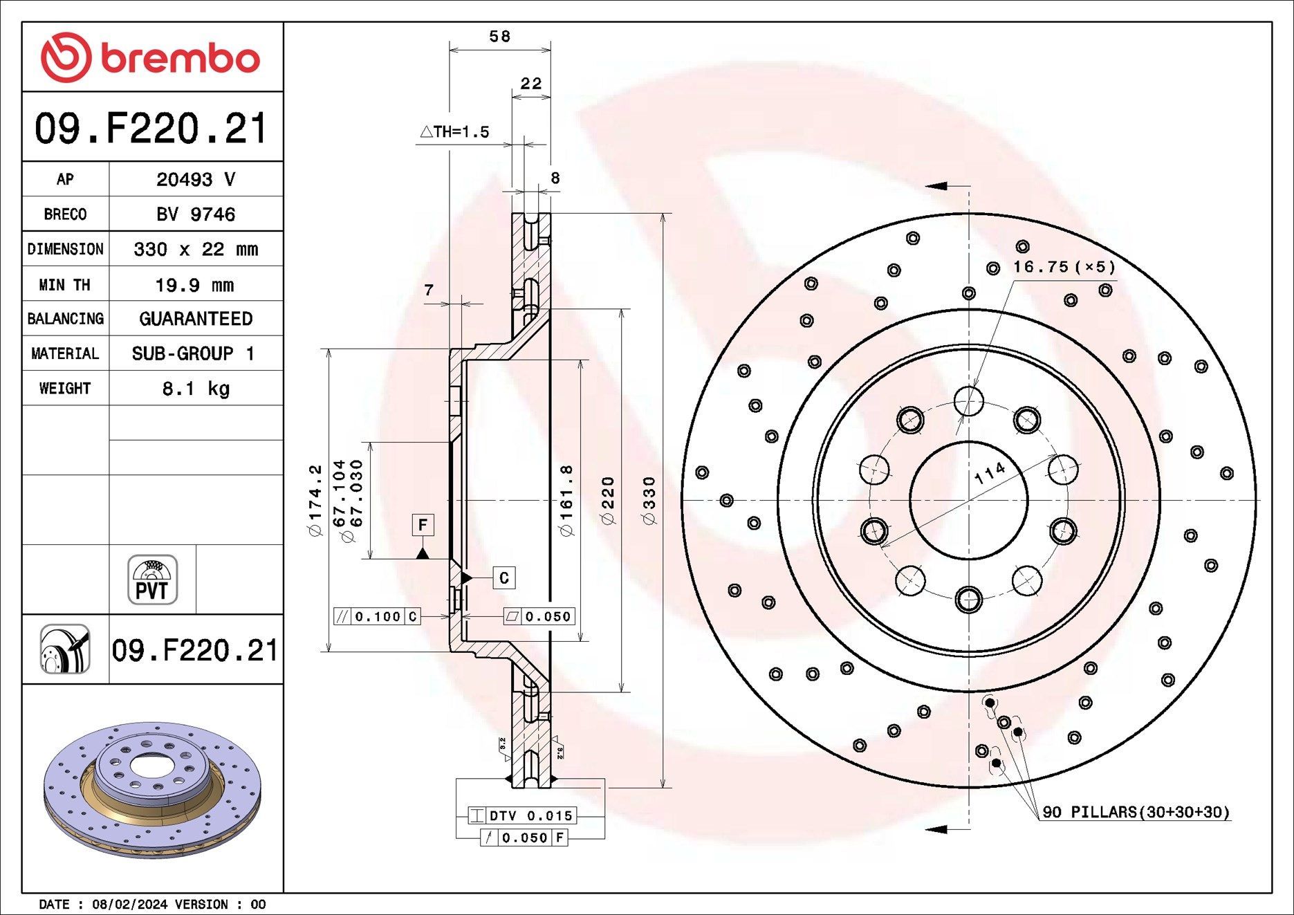 Stabdžių diskas BREMBO 09.F220.21