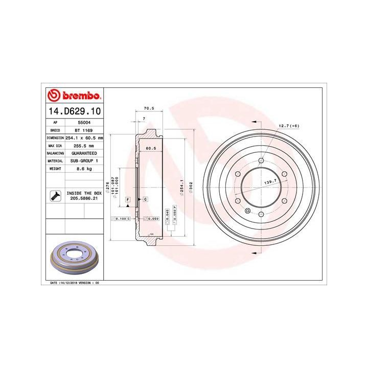 Stabdžių būgnas BREMBO 14.D629.10