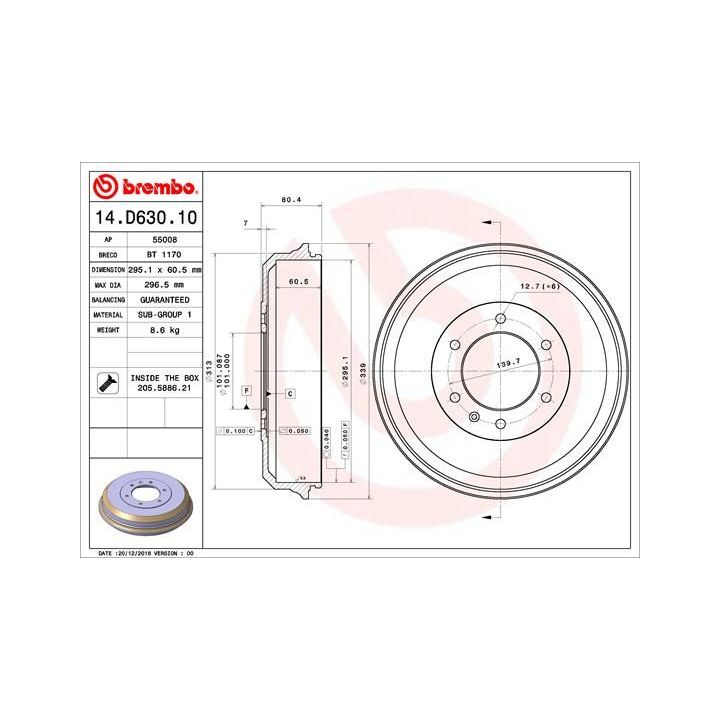 Stabdžių būgnas BREMBO 14.D630.10