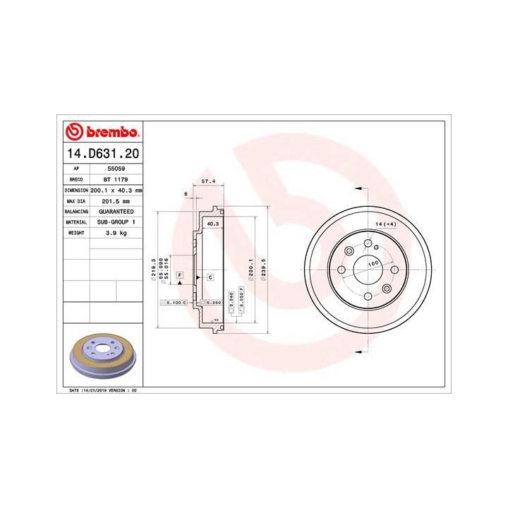 Stabdžių būgnas BREMBO 14.D631.20